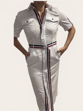 Andre Tan White Belted Midi Shirt Dress Utility NWOT Size Medium